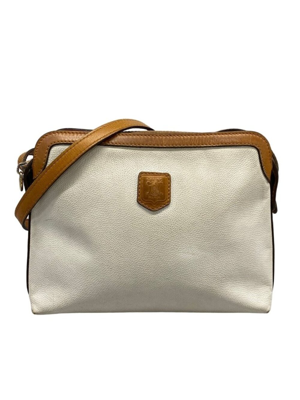 Celine Shoulder Bag White Brown Leather